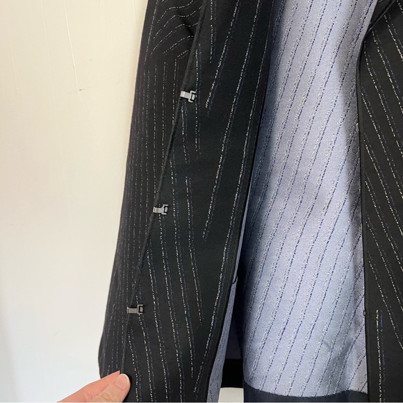Lafayette 148 Wool Silk Blend Jacket Black Navy Striped Est Size 6 Small - Picture 4 of 6